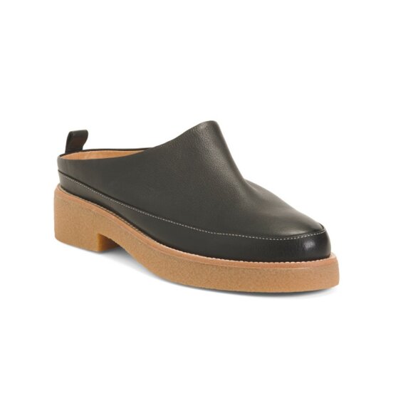 SILENT D Black Leather Flora Heeled Mules - Picture 1 of 2